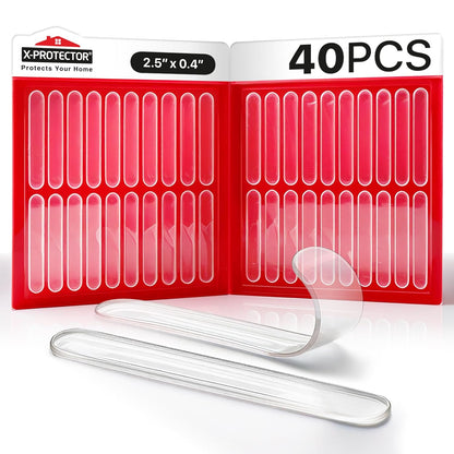 X-Protector Cabinet Door Bumper Strips - 40 PCS - Clear Door Silencer - Premium Cabinet Door Bumpers - Soft Door Slam Stopper - Multi-Purpose Bumpers for Cabinet Doors, Chair Backs, and More!