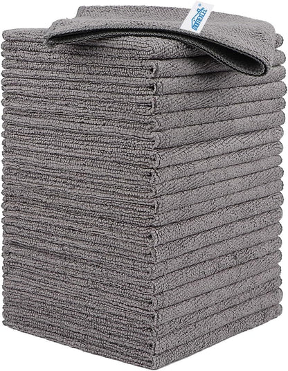HOMEXCEL Grey Microfiber Cleaning Cloth, 24 Pack Cleaning Towels for Kitchen, Lint Free, Scratch-Free, Highly Absorbent, and Reusable Cleaning Rags for House, Window and Glass, Cars, 11.5 X11.5 inch