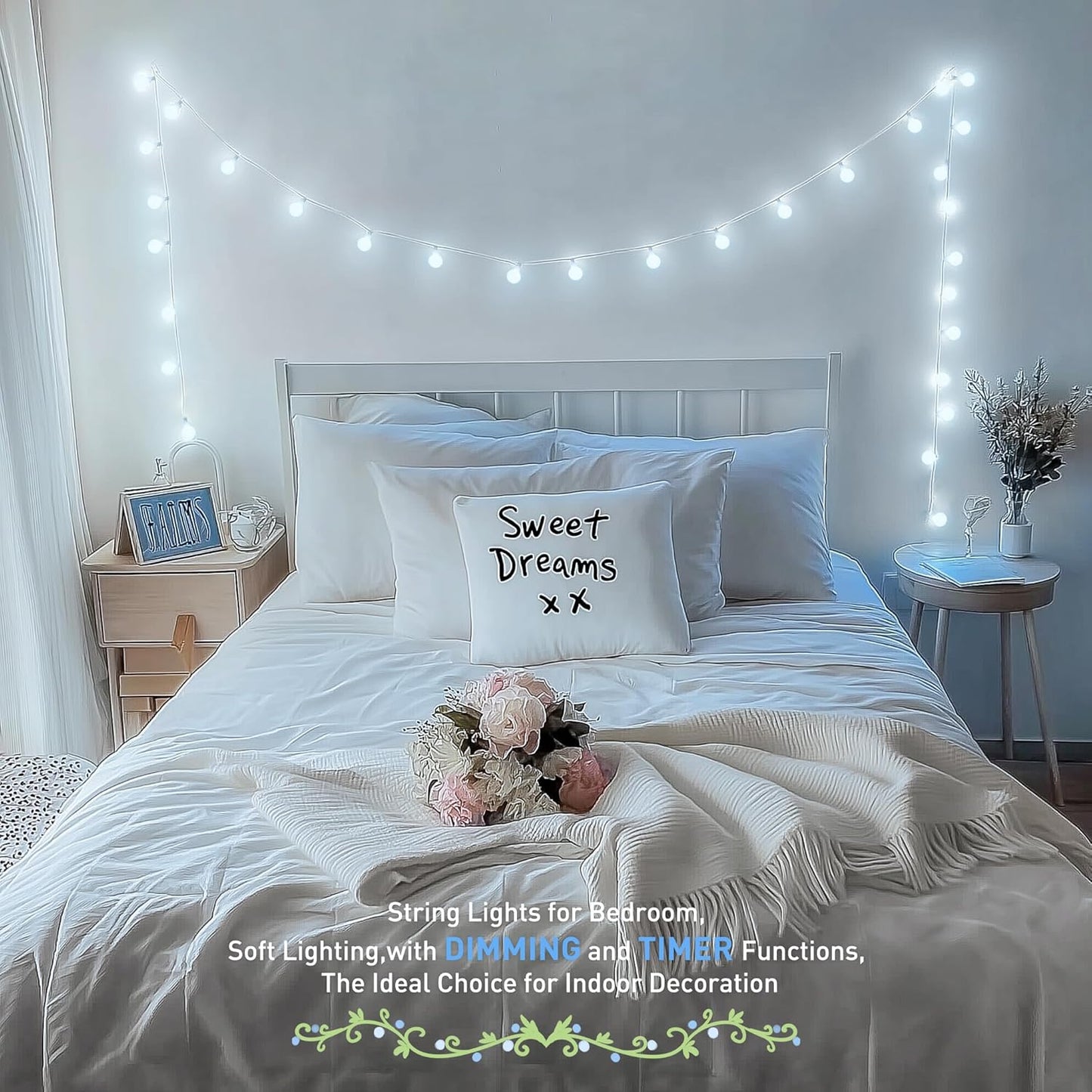 JMEXSUSS 100 LED Connectable Globe String Lights Indoor, 33 ft White String Lights Plug in with Remote, 8 Modes White Christmas Fairy Lights for Bedroom Room Wedding Party Classoom Decor