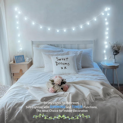 JMEXSUSS 100 LED Connectable Globe String Lights Indoor, 33 ft White String Lights Plug in with Remote, 8 Modes White Christmas Fairy Lights for Bedroom Room Wedding Party Classoom Decor