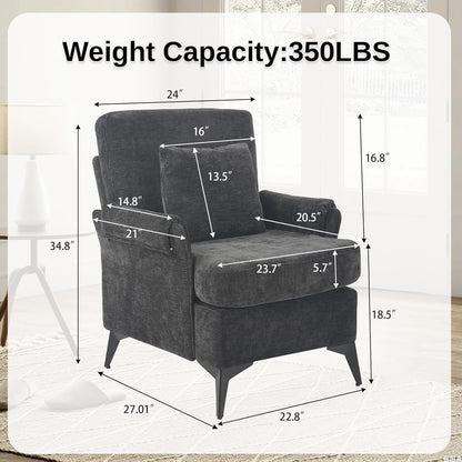 KCC Mid-Century Accent Chairs Set of 2,Chenille Modern Upholstered Single Sofa,Cozy Armchair with Back for Bedroom/Office/Cafe,Black