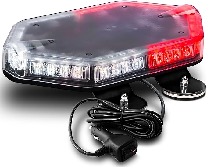 LAMPHUS NanoFlare NFMB40 12" 12V 40W RED White LED Strobe Mini Light Bar [SAE Class 1] [Magnet/Permanent Mount] Roof top Rotating Flashing Emergency Warning Beacon Lightbar for Volunteer Firefighter