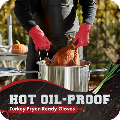 KITCHEN PERFECTION Silicone Smoker Oven Gloves -Extreme Heat Resistant BBQ Gloves -Handle Hot Food Right on Your Grill Fryer&Pit|Waterproof Grilling Cooking Baking Mitts|Superior Value Set +3 Bonuses