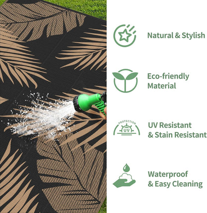 GENIMO Outdoor Rug 2.5' x 8' Waterproof for Patios Clearance, Reversible Outdoor Plastic Straw Camping Rug Carpet, Large Area Rugs Mats for RV, Camper, Deck, Balcony, Porch, Beach, Picnic, Black&Brown