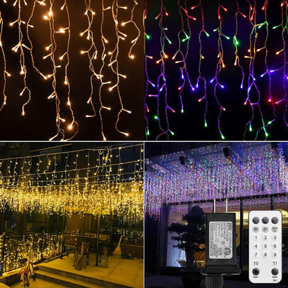 Icicle Lights Outdoor, 40Ft. 432 LED Color Changing Christmas Lights with 81 Drops, Dimmable Twinkle Fairy with Remote and Timer, for House, Warm and Multicolor