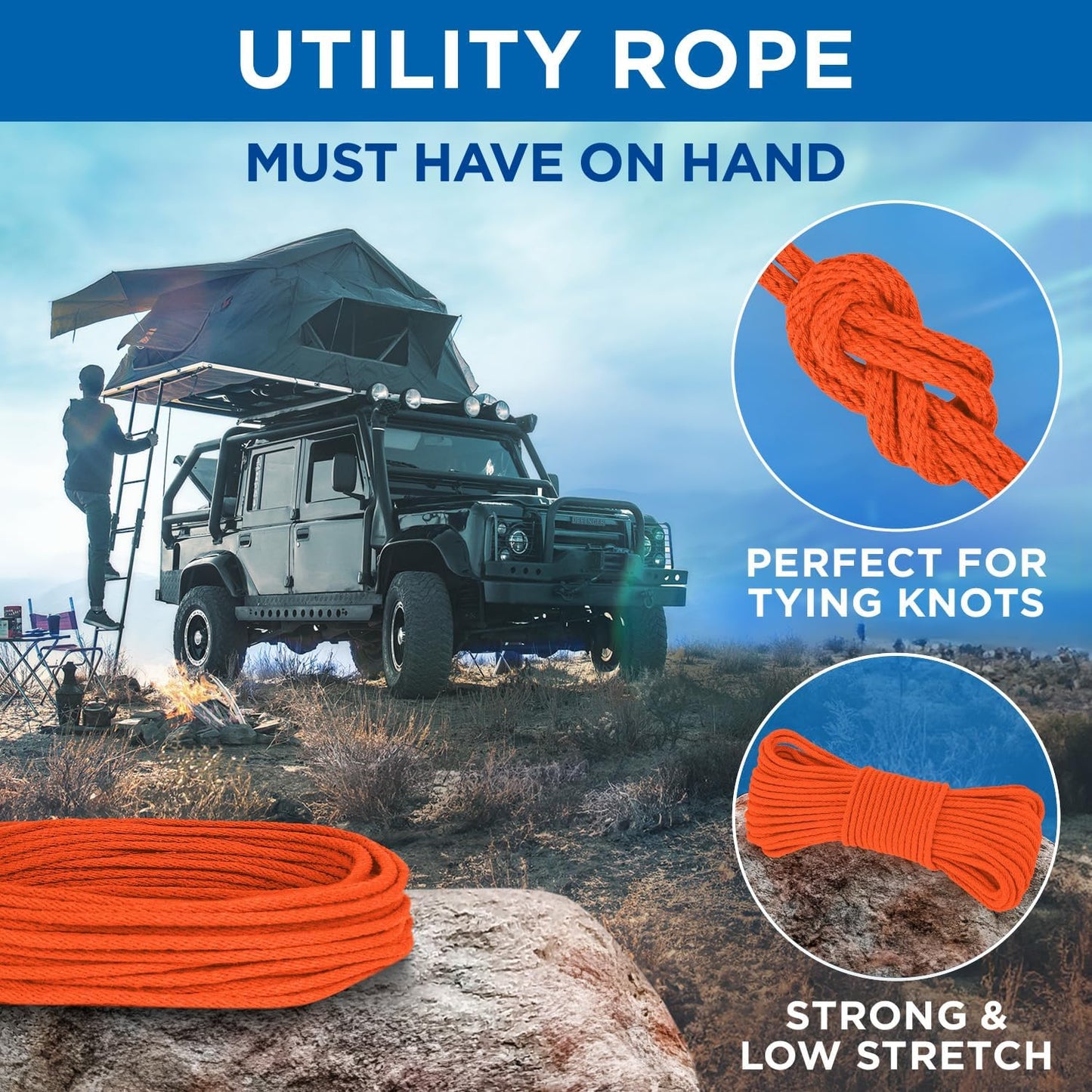 TECEUM Cotton Rope 3/16” (5 mm) – 50 FT – Strong All-Purpose Braided Rope – Natural Cotton – for Crafting, Сamping, Clothes Line, DIY, Indoor & Outdoor Use – Orange