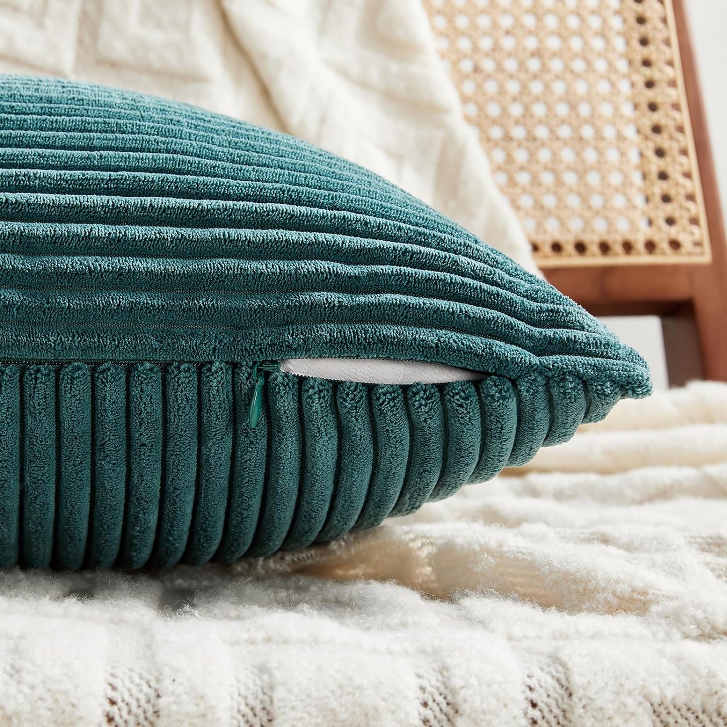 Fancy Homi 2 Packs Teal Euro Decorative Throw Pillow Covers 28x28 Inch for Couch Bed Sofa, Rustic Farmhouse Boho Home Decor, Soft Corss Corduroy Patchwork Textured Square Cushion Case 71x71 cm