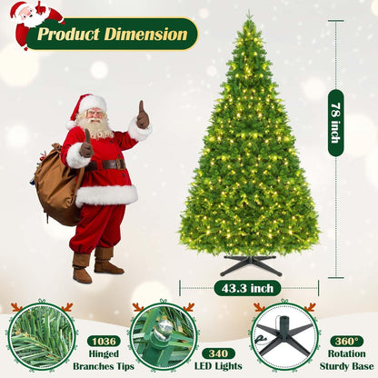 6.5FT Pre-Lit Christmas Tree with Remote Control, Multi-Color LED Lights, Musical Rotating Christmas Tree Stand, Easy Assembly in 3 Sections, Foldable Metal Stand for Home Holiday Decor
