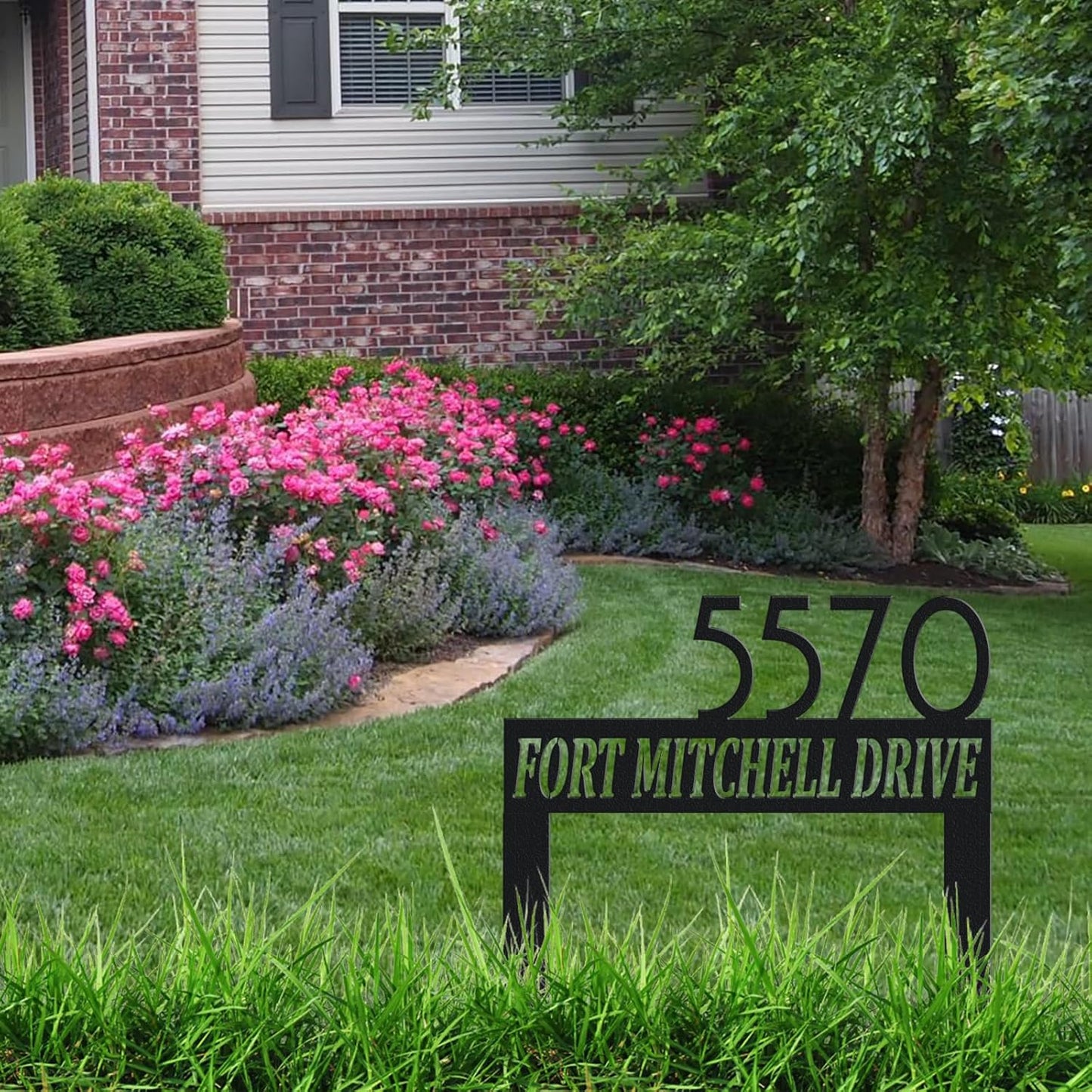 Personalized Modern Large Metal Address Sign for Yard, Custom House Number Sign Street Name Plaque for Outside, Outdoor Lawn Address Post Home Garden Decoration Plaque with Stakes