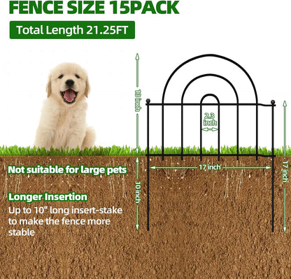 Decorative Garden Fence, 15 Panels No Dig Fence 21.25ft(L) x13in(H) Animal Barrier for Dog Rabbit, Arched Flower Bed Wire Border Rustproof Metal Panel Fencing for Yard Patio Outdoor Decor