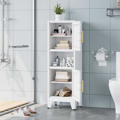 47.24" H Metal Narrow Bathroom Storage Cabinet Pantry Storage Cabinet, 2 Adjustable Shelves for Kitchen, Home Office, Living Room, Dinning Room (White)