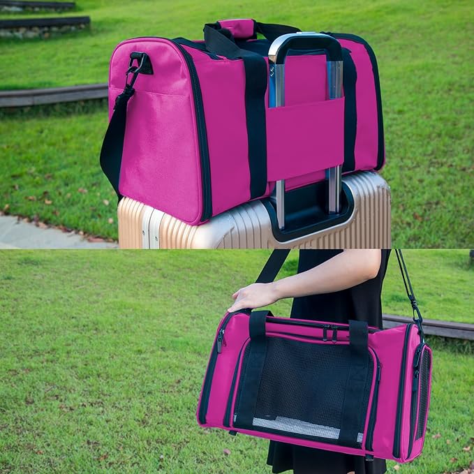 Soft Sided Carrier for Small Medium Cats Dogs,Removable Pad Collapsible Travel Pet Carrier Large Magenta