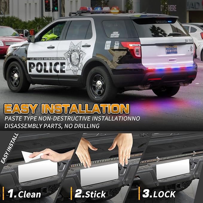 XRIDONSEN 48 inch Truck Tailgate Police Lights Strip 288 LED Tail/Rear Window Strobe Light Bar Red Blue Emergency Lights Flashing Warning Hazard Safety Caution for Vehicles Trucks Pickup SUV Car