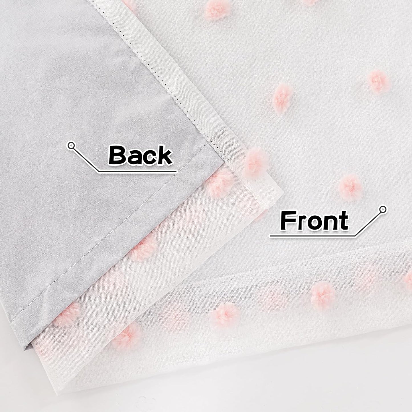 MYSKY HOME 100% Blackout Curtains for Girls Bedroom 84 Inch Long Total Light Blocking Curtains for Living Room 2 Panels Room Darkening Grommet Window Drapes with Pink Pom Pom Sheer 52W x 84L