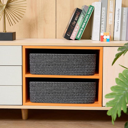 Large Shallow Organizing Baskets 15x11x5.1 Inches - Rope Woven Storage Bins for Bathroom, Shelves, Cube Closet, Mixed Black 2 Packs