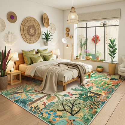 LIVEBOX Large 9x12 Forest Area Rug for Living Room, Soft Washable Sun Yellow Rugs for Bedroom, Non Slip Ultra Thin Floor Carpet Jungle Animal Print Rugs for Dining Room