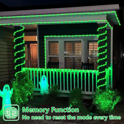 YEGUO 2 Packs Each 33ft 100 LED Solar Rope Lights Outdoor Waterproof, Green String Lights for Outside, 8 Modes Fairy Lights in Clear Thin Tube for Camping Fence Patio Garden Trampoline Deck