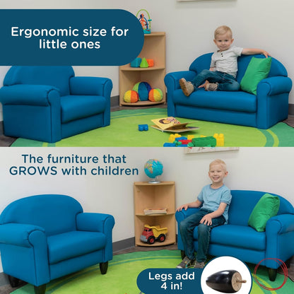 Children's Factory As We Grow Chair and Couch, Flexible Seating for Daycare or Preschool, Kids Reading Couch, Playroom Furniture, Deep Water