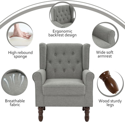 Lumibee High Back Accent Chair Set of 2,Upholstered Wingback Armchair with Solid Wood Legs for Small Spaces,Comfy Single Sofa Chair for Living Room,Bedroom,Office-Light Gray