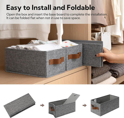 GRANNY SAYS Small Fabric Storage Bins with PU Handles, Storage Baskets for Shelves, Toilet Paper Storage, Narrow Baskets for Organizing DVD, Photos, Clothes, Diaper, Sock, Cd, 3-Pack, Gray