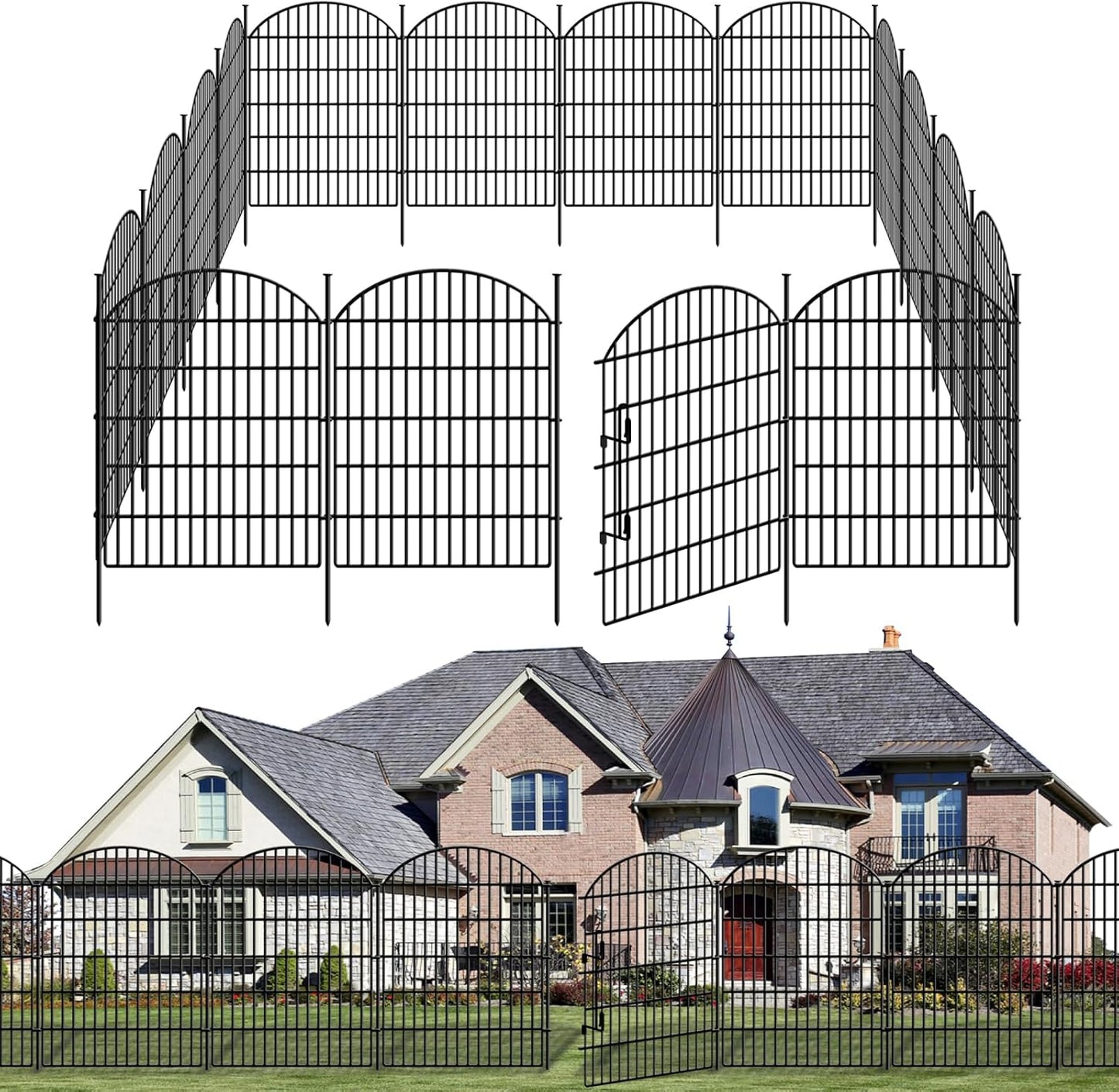 15 Panels No Dig Decorative Garden Fence with Lock, 33in (H) X 33.46ft (L) Dog Fences Outdoor for Yard, Rustproof Tall Metal Animal Barrier Border for Rabbits, Patio, Temporary Outdoor Use