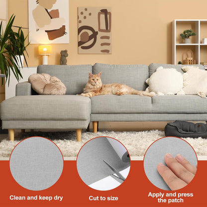 PATIKIL 70x6.2 Inch Linen Repair Tape, Repair Fabric Patch Self Adhesive Couch Patch Line Repair Patch for Furniture Sofa Car Seats Office Chairs, Beige Gray