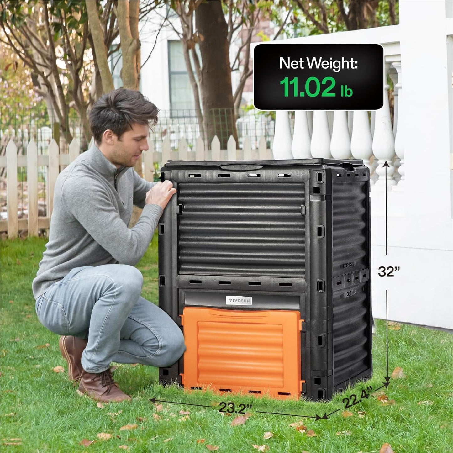 VIVOSUN Compost Bin 80Gallon (300L), Outdoor Composter W/Large Capacity & Easy Assembling, Compost Barrel for Fast Creation of Fertile Soil