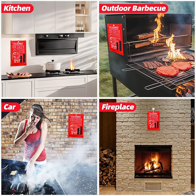 LaSyL Fire Blanket Emergency for Home, 40" x 40"(Pack of 2), Fire Supression Blanket Good for Home Safety, Kitchen, and Camping,Hurricane Preparedness Items