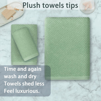 VOOVA & MOVAS Green Towels for Bathroom, 100% Cotton | Quick Dry | Soft | Thick, 3 Piece Towel Set, 1 Large Bath 30" x 56", 1 Hand 18" x 28", 1 Wash Cloth 13" x 13", Bathroom Essentials, Sage Green