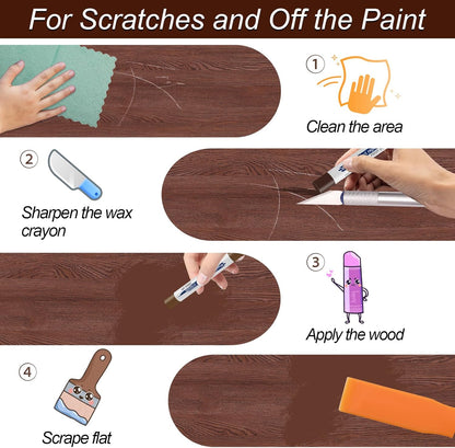 16+4P Wood Filler Sticks with 1P Box, 1P Knife, 1P Scraper and 1P Rag, Pletpet 16 Color Furniture Crayon Touch Up Wood Filler Nail Hole Wax Sticks for Repairing Scratches and Nail Holes (16p)