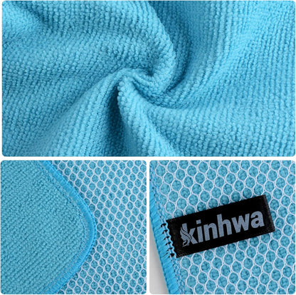 KinHwa Kitchen Washcloths for Dishes Absorbent Microfiber Dish Cloths Quick Dry Dish Rags with Poly Scour Scrub Side Ideal for Kitchen Cleaning (Blue, 7inchx7inch 9 Pack)