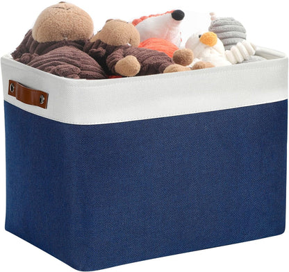 DULLEMELO Large Storage Baskets, Fabric Storage Bins for Organizing Foldable Linen Shelf Baskets for Clothes, Toys, Closet, Laundry (White&Blue,16"x12"x12"-1 Pack)