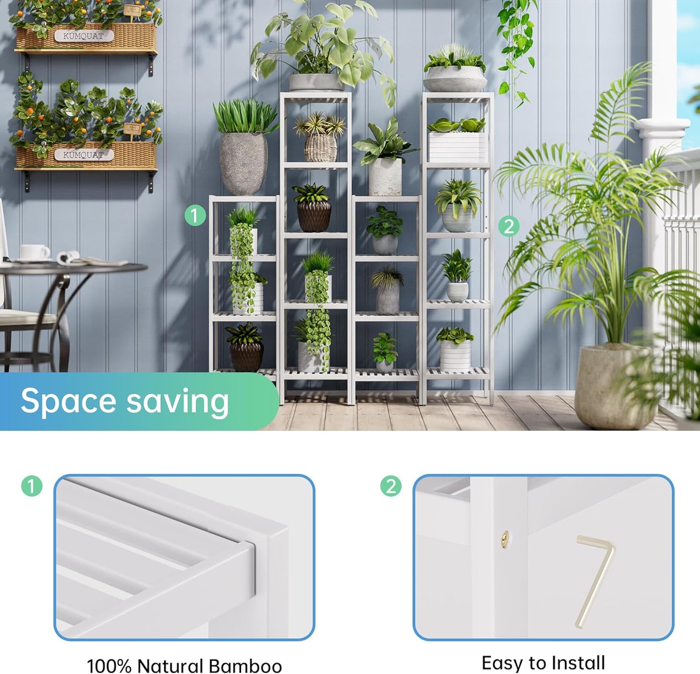 SMIBUY Bathroom Storage Shelf, 4-Tier Bamboo Rack Organizer, Multifunctional Shelving Unit for Living Room Bedroom Kitchen (White)