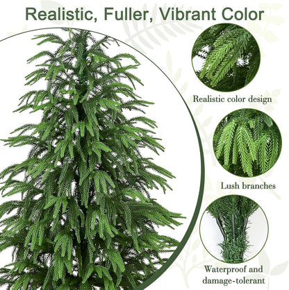 Artificial Norfolk Pine Tree, 4 ft Realistic Christmas Tree, Fake Potted Plants for Front Porch Outdoor Indoor Garden Christmas Decor