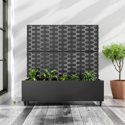 Casaphoria Metal Raised Garden Bed with Trellis and Wheels, 47"x47"x16" Planter Box for Climbing Plants, Vegetables & Vines, Features Drainage Holes and Privacy Screen (Black-Square)