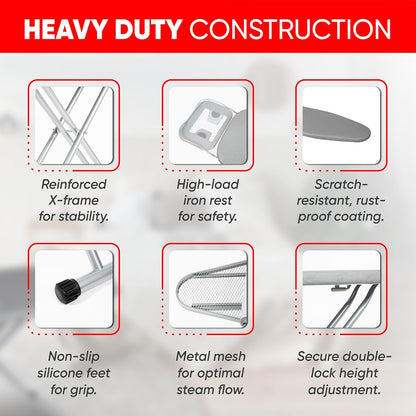 Ironing Board Full Size 54" L x 13" W, Foldable & Adjustable Height Iron Board with Heat-Resistant Cover and Iron Rest, Sturdy & Space-Saving Ironing Table for Home