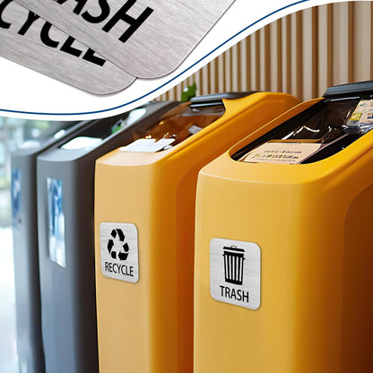 Recycle and Trash Magnets Sticker for Recycling Bins and Kitchen Cans, 2 Magnetic Sticker Adhesives for Garbage Containers, Outdoor Waste Bin