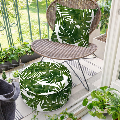 Inflatable Ottoman Stool D21 xH9 for Outdoor/Indoor Use, Water Repellent Patio Foot Rest Stool with Portable Handle,Round Pouf Ottoman Suitable for Garden,Deck and Camping - Palm Green