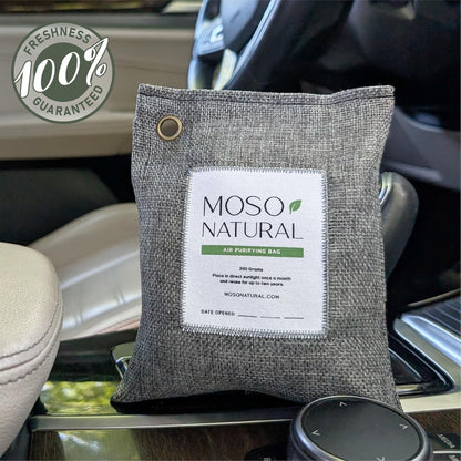 Moso Natural Air Purifying Bag 200g | Premium Bamboo Charcoal Odor Absorber for Home & Car | Closet Odor Eliminator, Small Room Deodorizer & Car Air Freshener | Long Lasting Charcoal Bags Cover 90sqft