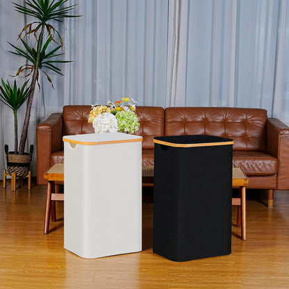 100L Laundry Hamper with Lid, Lagre Basket with Bamboo Handles,Foldable Clothes Hamper Tall Dirty Laundry Basket for Clothes Toys Towels Organizing,Black