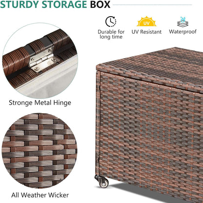 HOMREST Large Deck Box, Outdoor Wicker Storage Container with 70 Gallon, Patio Rattan Furniture for Garden Tools, Pillows, Pool, Brown