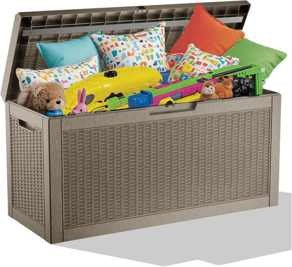 60 Gallon Outdoor Storage Box - Waterproof Resin Rattan Deck Bin for Indoor & Outdoor Use - Lockable & UV Resistant - Ideal for Package Storage, Patio Cushions & Gardening Tools, Brown