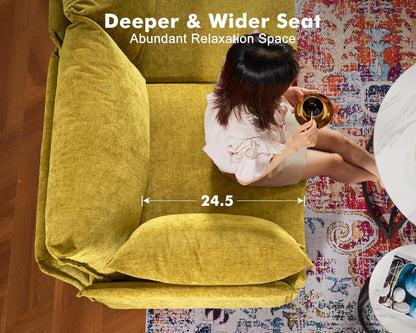 Oversized Accent Chair, 24.5" Deep Seat Large Reading Armchair with Removable Backrest & Detachable Cover,Chenille Yellow for Living Room/Bedroom/Office