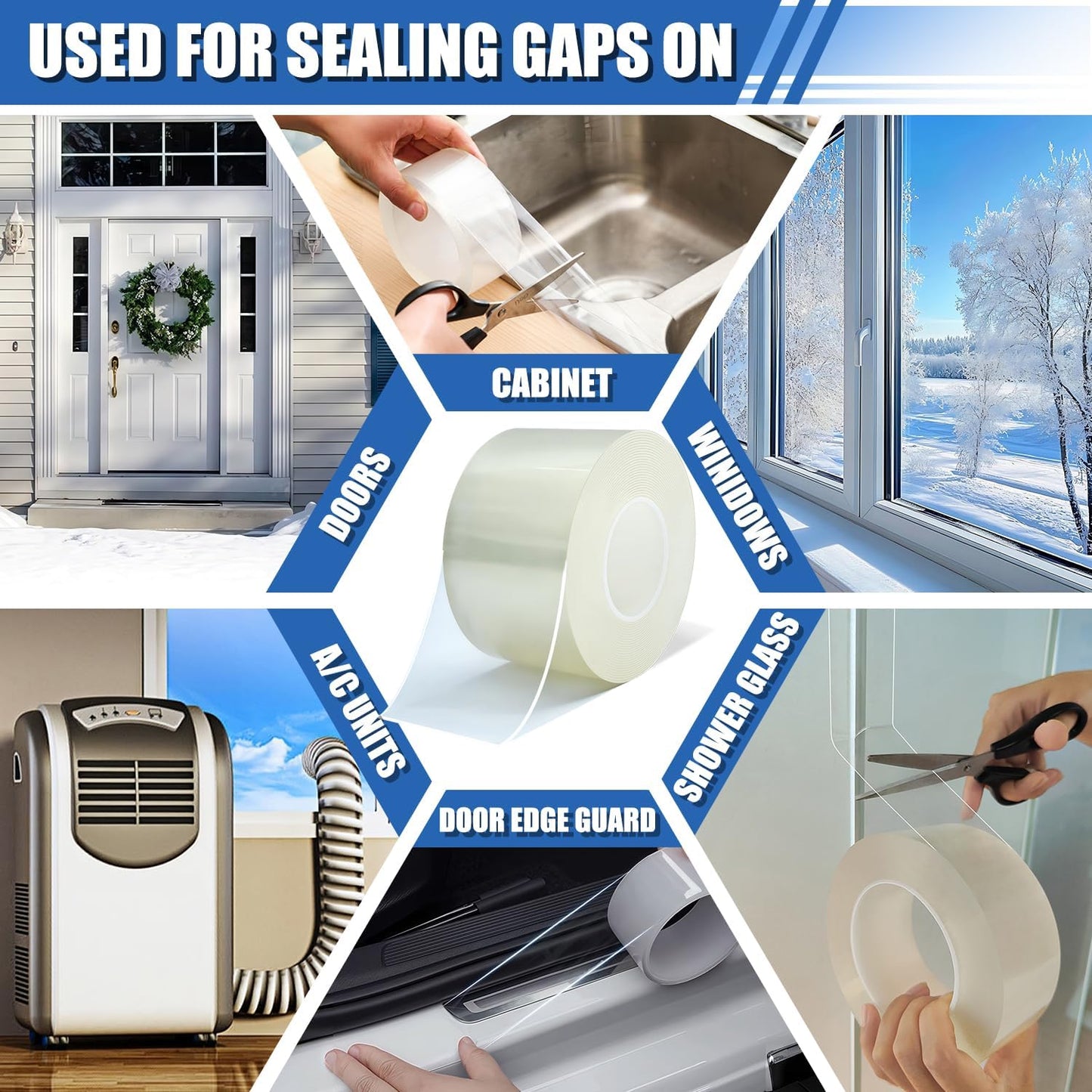 Window Weather Sealing Tape 2 in x 33 FT Weather Stripping Weatherproof Draft Stopper Clear Window Insulation Tape for Doors Windows Garages RVs Energy Saving Kit