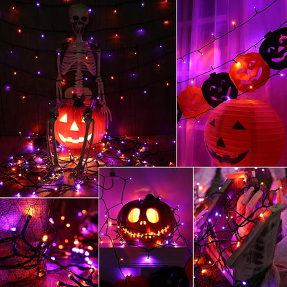 Joomer 2 Pack Orange Purple Halloween Solar String Lights Total 144 FT 400 LED 8 Modes Waterproof Solar Halloween Lights Outdoor for Halloween Decorations