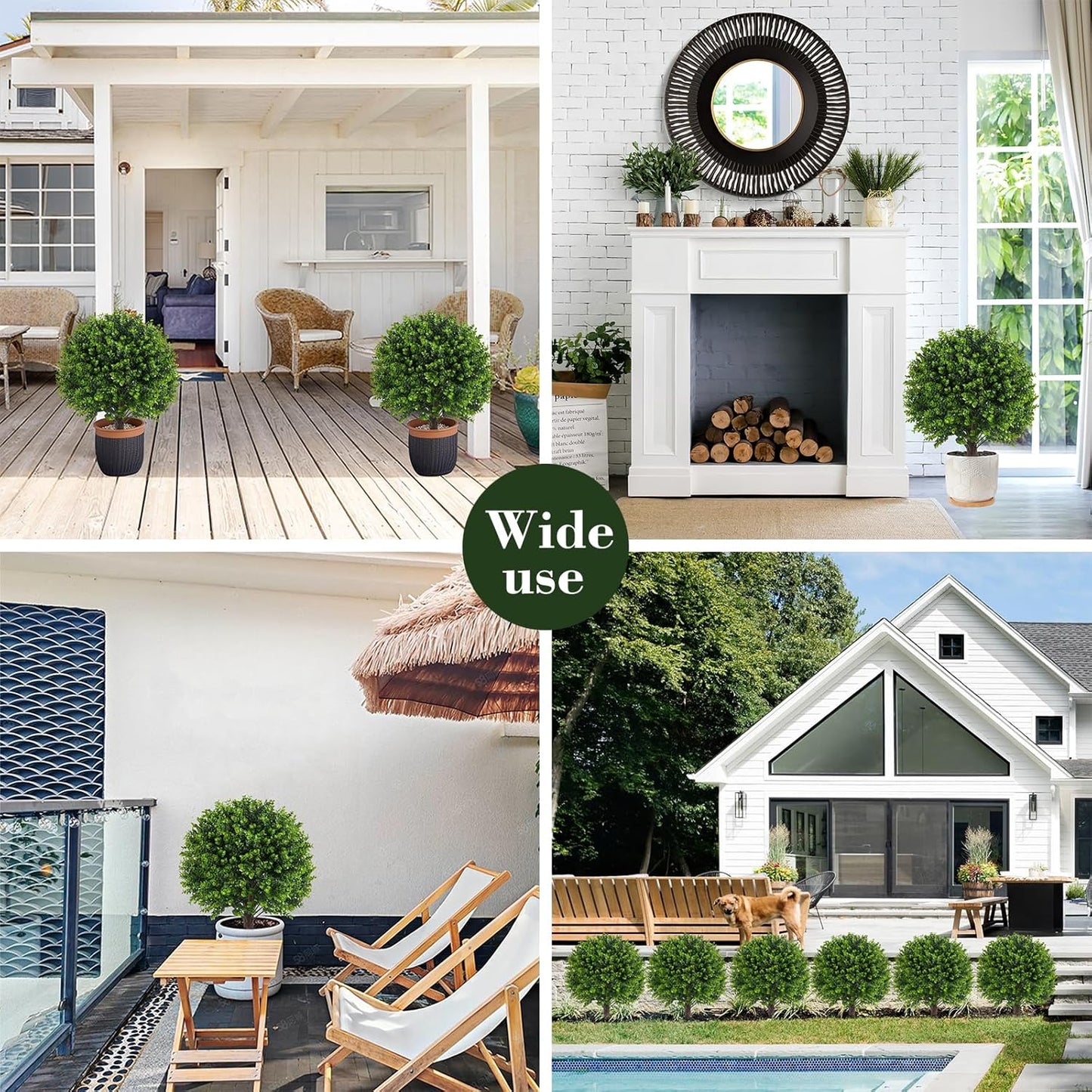 Artificial Boxwood Topiary Outdoor Plants with Spike, 2 Pack Faux Bushes UV Resistant Fake Shrubs for Front Porch Décor