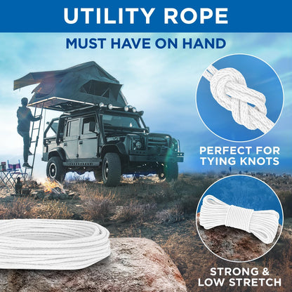 TECEUM Cotton Rope 3/16” (5 mm) – 100 FT – Strong All-Purpose Braided Rope – Natural Cotton – for Crafting, Сamping, Clothes Line, DIY, Indoor & Outdoor Use – White