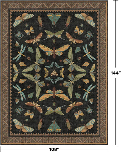 Large Black Rug for Living Room - Area Rugs 9x12 Dining Room Table, Large Bedroom Under Bed, Unique Insect Bug Home Décor, Foldable Soft Stain Resistant