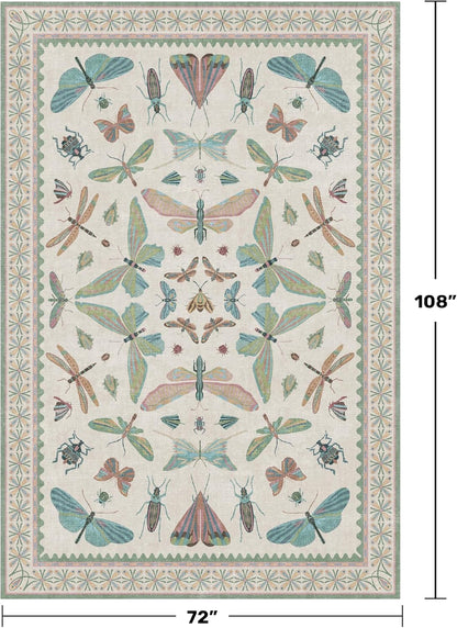 Sage Green Rugs for Bedroom Under Bed - 6x9 Area Rug for Living Room, Dining Room, Kids Playroom, Fun Insect Cute Décor,Ultra Soft Non Slip Stain Resistant