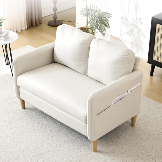 VINGLI 47" Small Couch, Beige Loveseat Mini Couch Mid Century Modern Decor Love Seat for Small Spaces Living Room, Bedroom, Play Room